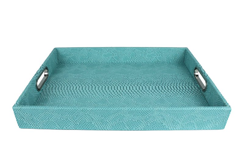 Tablet rechthoekig met handgrepen reptiel turquoise synthetisch leer