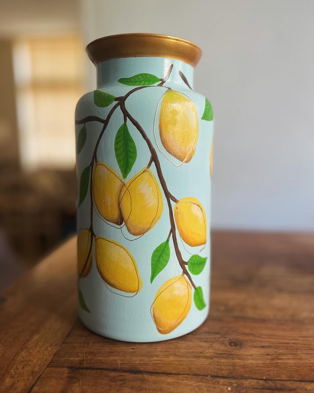 Hand-painted Vase of Lemons