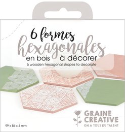SET OF 6  WOODEN HEXAGONAL SHAPES 99x86x4mm