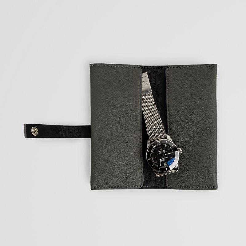 Minimalist Grey Leather Watch Roll Case. Leather Case for Watches