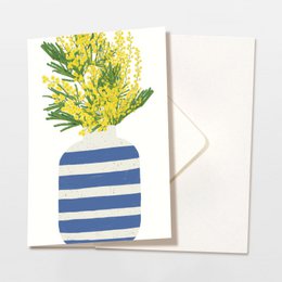 Folding card blue striped vase with yellow flowers, including envelope