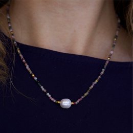 Tee - Tourmaline Crystal Necklace with Pearl
