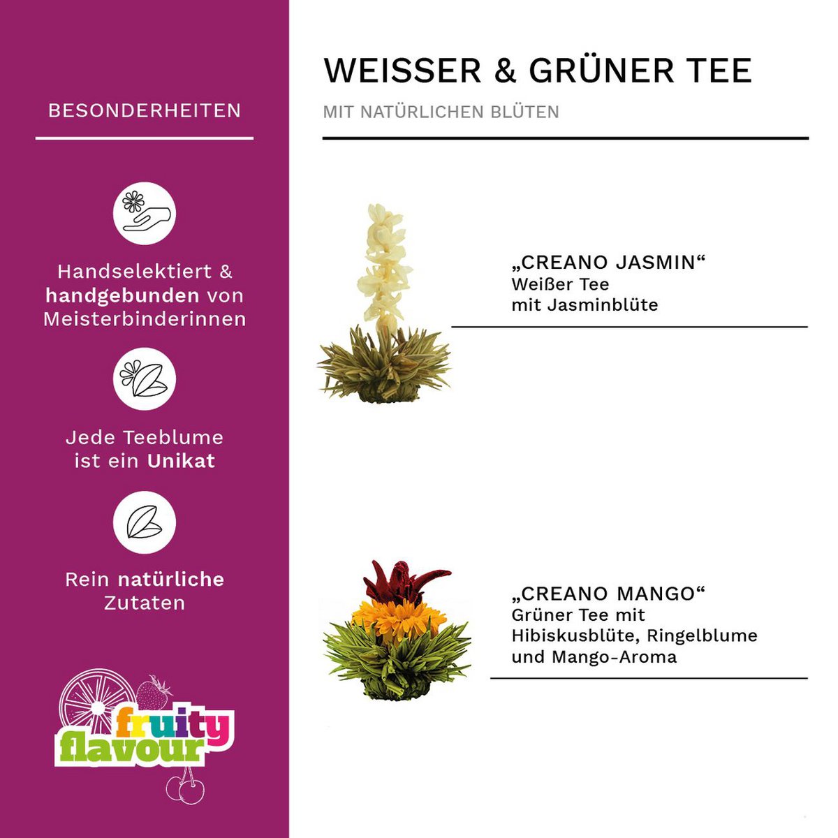 Creano Glasteekanne 1,0l inkl. 2 Teeblumen