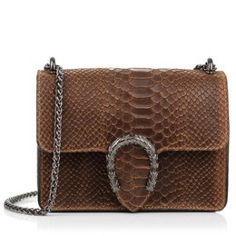 Florence Artegiani. Lorenza Women's Handbag. Genuine Leather Suede Engraving Snake