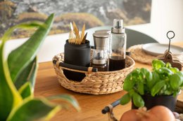 Large laundry tub, basket braided out of water hyacinth with wooden handles