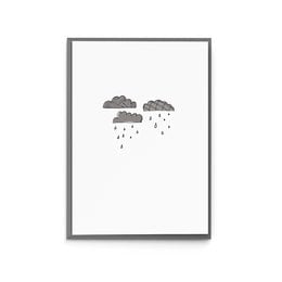 Greeting card with rainy day design, featuring gray clouds and rain drops. Suitable for condolences or sympathy messages.