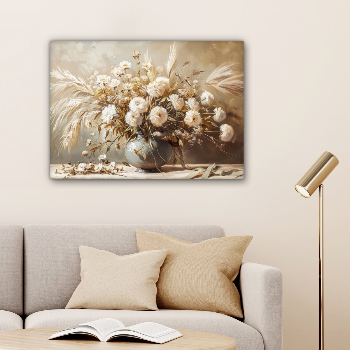 Pintura de lienzo - Decoración de pared - Flores - Rosa - Moderno - Beige