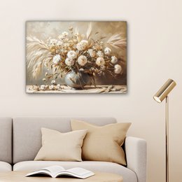 Lærredsmaleri - vægdekoration - blomster - lyserød - moderne - beige
