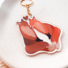 Keychain fox couple acrylic - gift wedding foxes