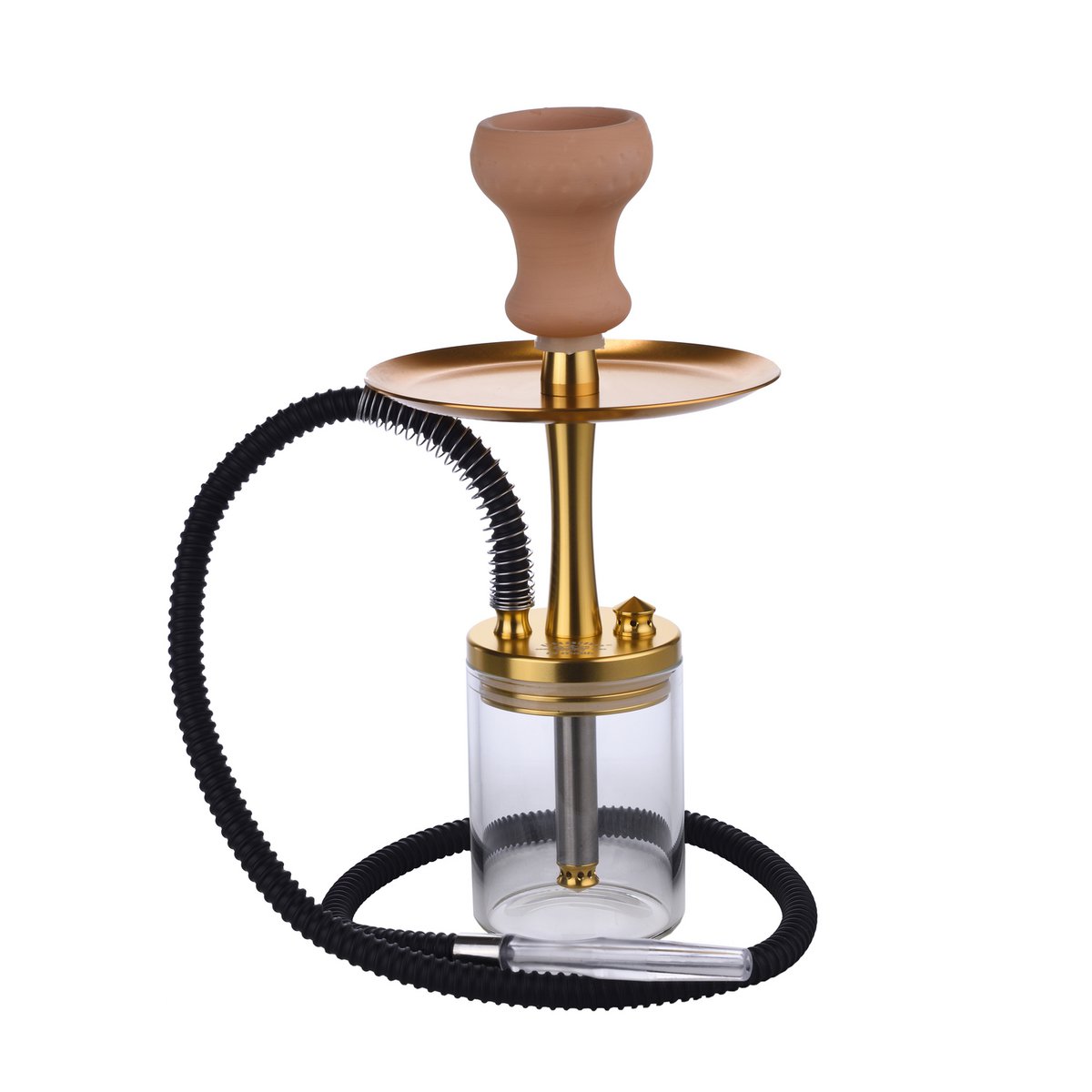 Kompletny zestaw do sziszy Chicha z wężem silikonowym, misą ceramiczną, szczypcami, ustnikiem, szklaną podstawą Kompletny zestaw do sziszy Modern Gold