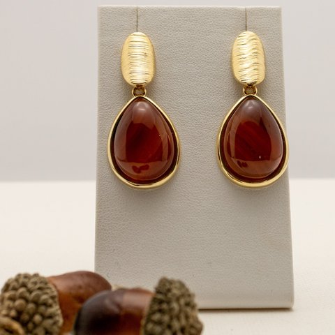 Eliptical Base Drop Gemstone Earring - Black Agate