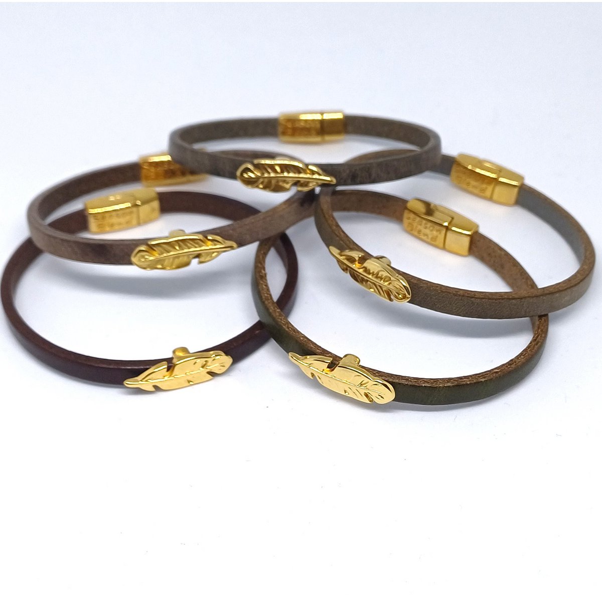 Bracciale Semplice Plume in pelle placcata oro 24K