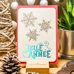 Letterpress Happy New Year Snowflakes greeting card, turquoise (with envelope)