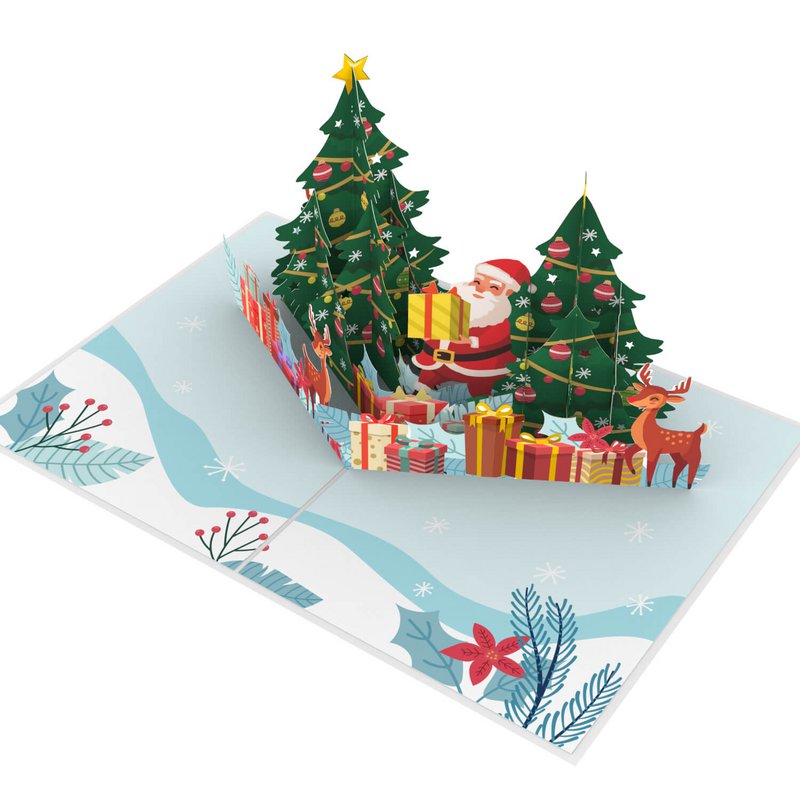 Carte pop-up Père Noël et rennes