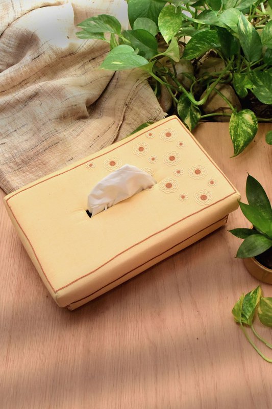 Tissue Box Cover | Vævet bomuld japansk gul | 24x14 cm