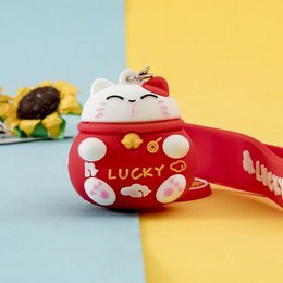 Edo Sleutelhanger Lucky Cat, 3x2,5cm, soft plastic, mix 12pcs