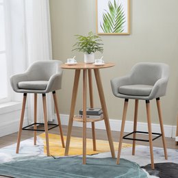 Set of 2 bar stools, including footrest, solid wood, 55 cm x 48 cm x 100 cm, beige