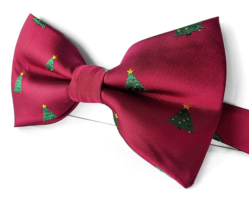 Bowtie - Bordeaux with Xmas trees with stars