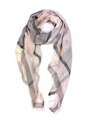"Plaid scarf, gray beige cream checkered pattern, lightweight material mix, 100x180cm oversized wrap"