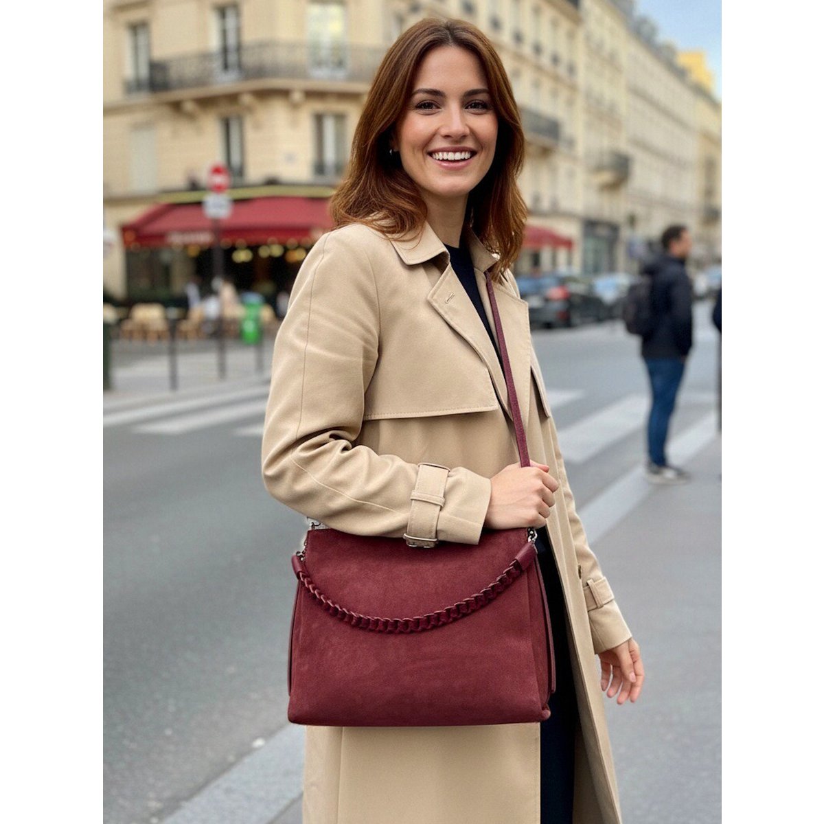 Bolso Bandolera de Ante y Piel Verdadera, Made in Italy, art. 112756