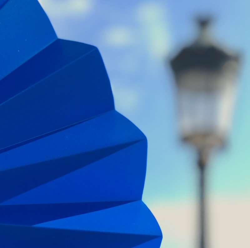 Eventail, éventail à main, éventail, bleu roi opaque