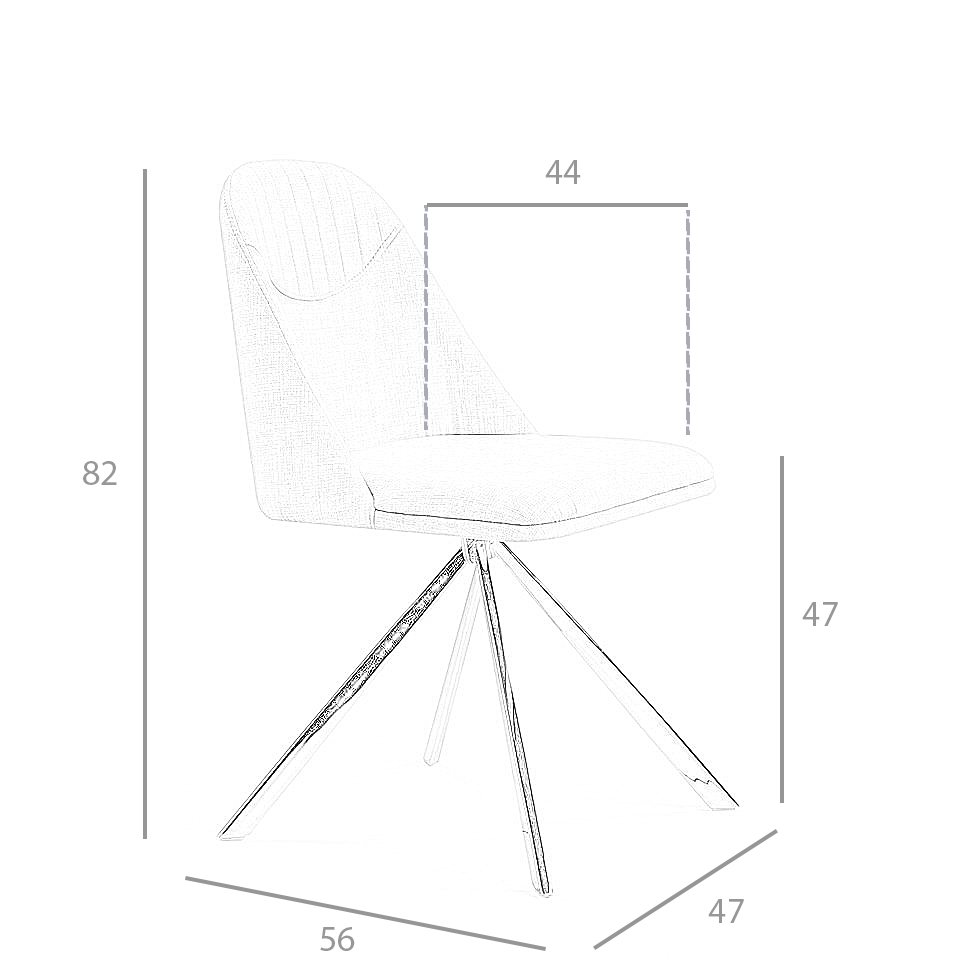 Swivel chair upholstered in fabric with chromed steel legs