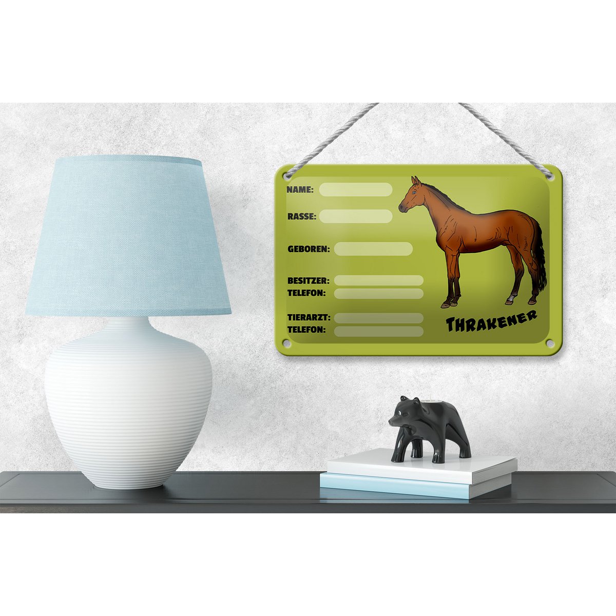 Tin sign horse 18x12cm Thracens name owner breed decoration
