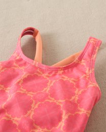 Costume da bagno con stampa retrò fucsia da ragazza con cinturini arancioni M190-23504021