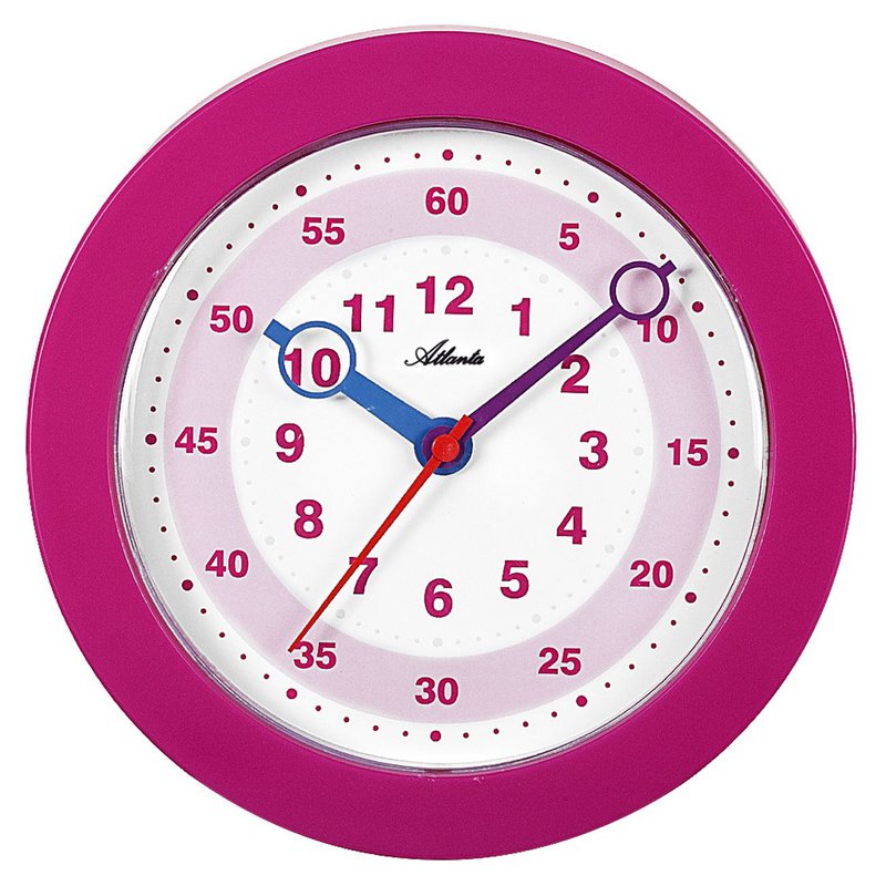 Reloj de pared infantil Atlanta, rosa, Ø 22,5 cm