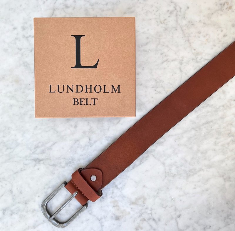 Lundholm leather belt men's leather cognac brown black - 115 cm - adjustable to size - Scandinavian design - gift for man men's gifts tip father's day gift father's day gift