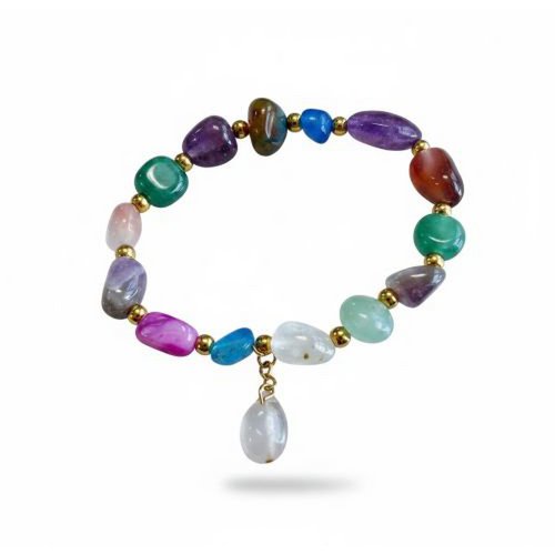 Women's bracelet multicolor Agate with gold-colored stainless steel intermediate beads