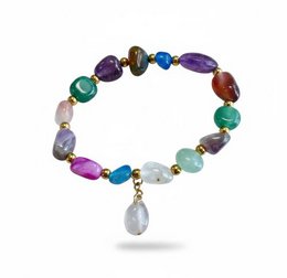Women's bracelet multicolor Agate with gold-colored stainless steel intermediate beads