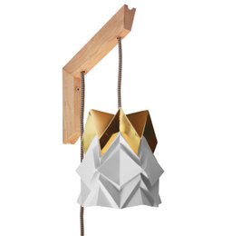 Drewniana lampa ścienna i małe zawieszenie Bicolor Origami z papieru
