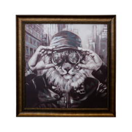 Cuadro león con gafas marco madera 100 x 100 cm