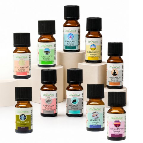 Set of 10 Synergies of Essential Oils with 1 Free Storage Bag