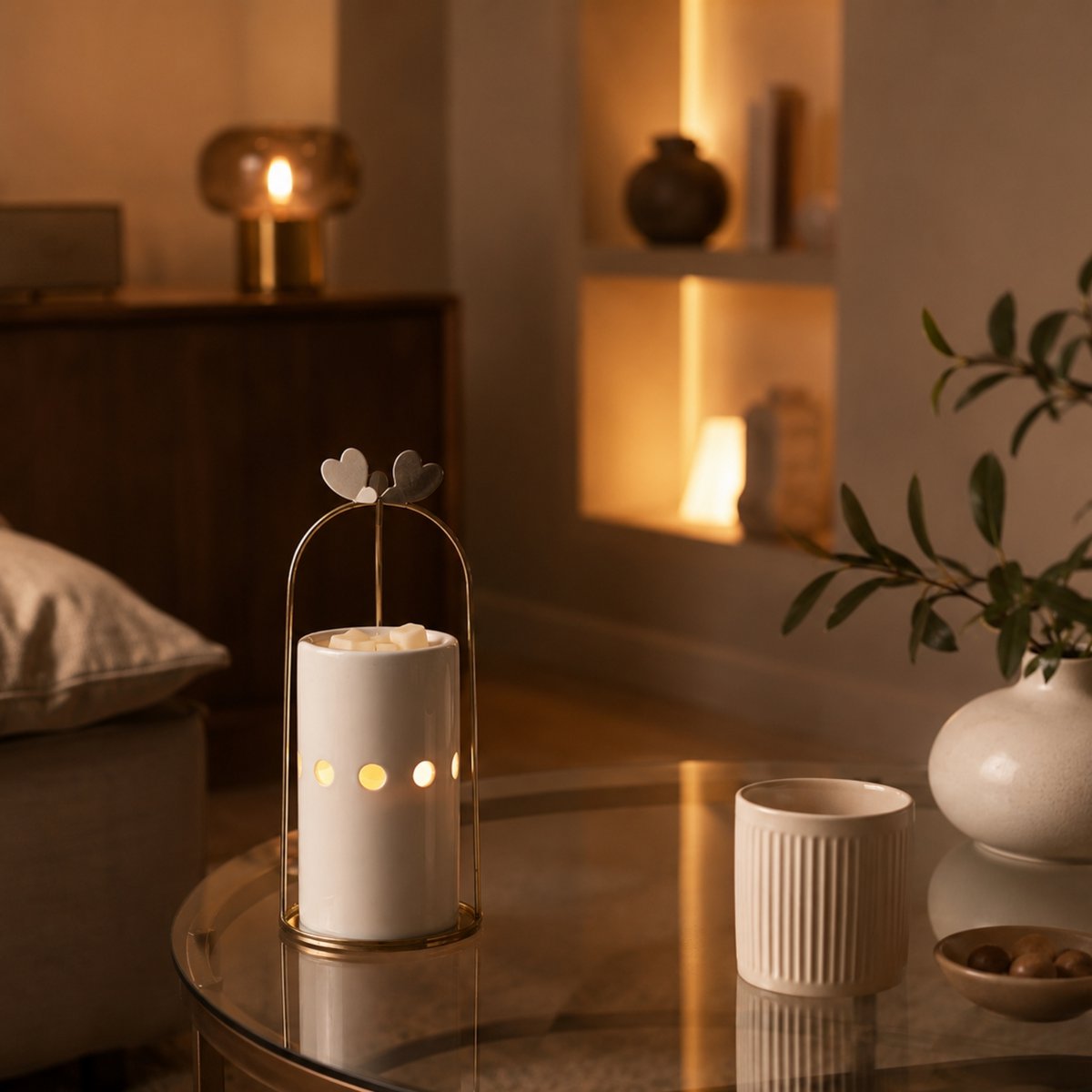 Brûle Parfum Série Inspiration – Cinco – Bougeoir, Fondant Cires Parfumées – en Céramique et Métal – Diffusion Douce – Idée Déco