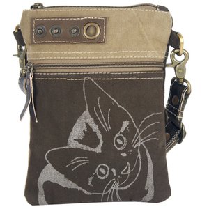 Sunsa women's shoulder bag. Vintage style shoulder bag. Canvas handbag. small crossbody bag for women printed with cat motifs