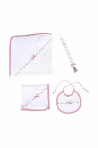 4-delige babyset, handdoek, doekje, slabbetje en speenclip
