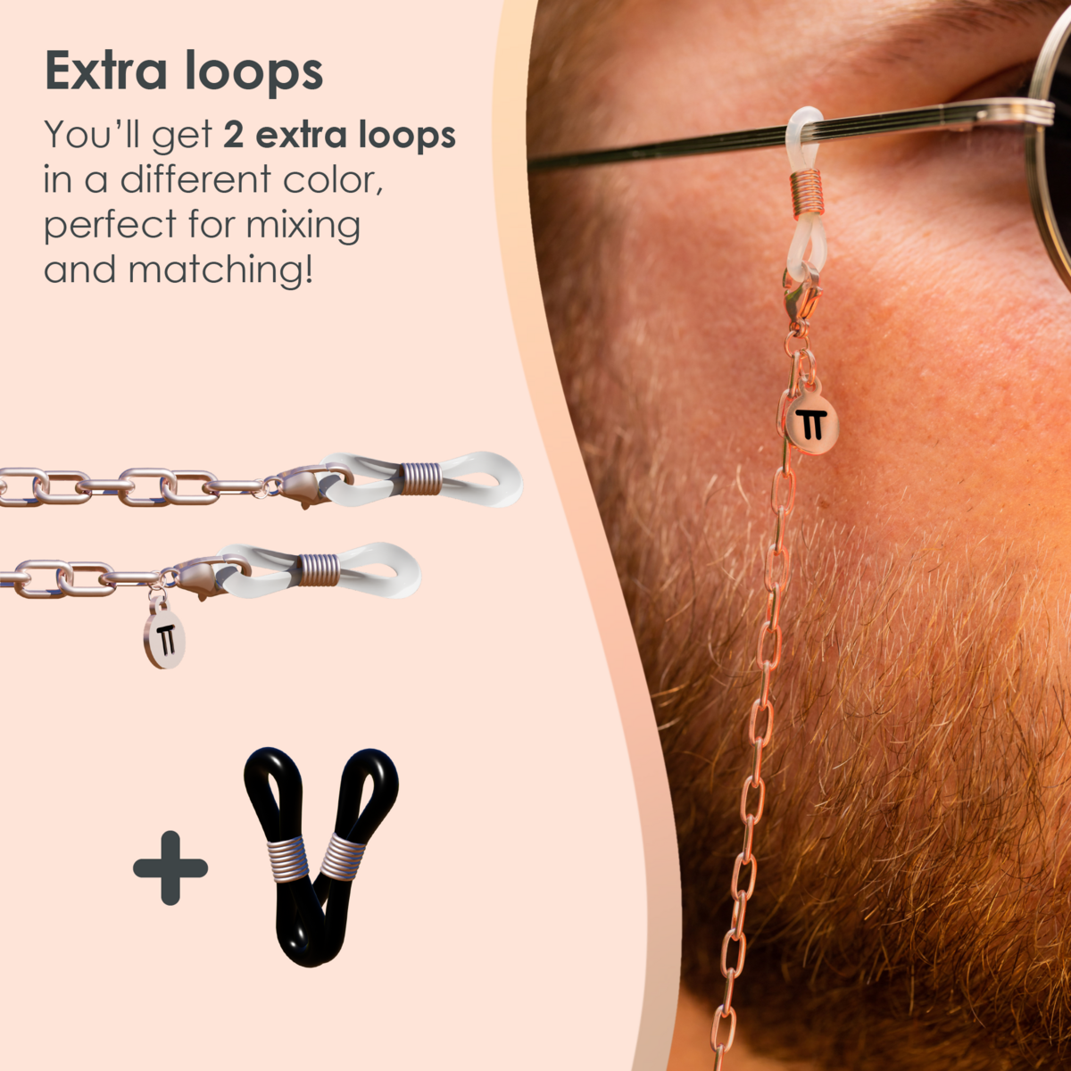 Glasses Cord Links Rose Gold — 100% Stainless Steel & Unisex Eyewear Cords for Women and Men — Glasses Chain with Extra Loops — Brillenkoord Brillenband Brillenkette Cordon de Lunettes Cordón Para Gafas