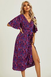 Angel Sleeve Wrap Top Midi kjole i blå
