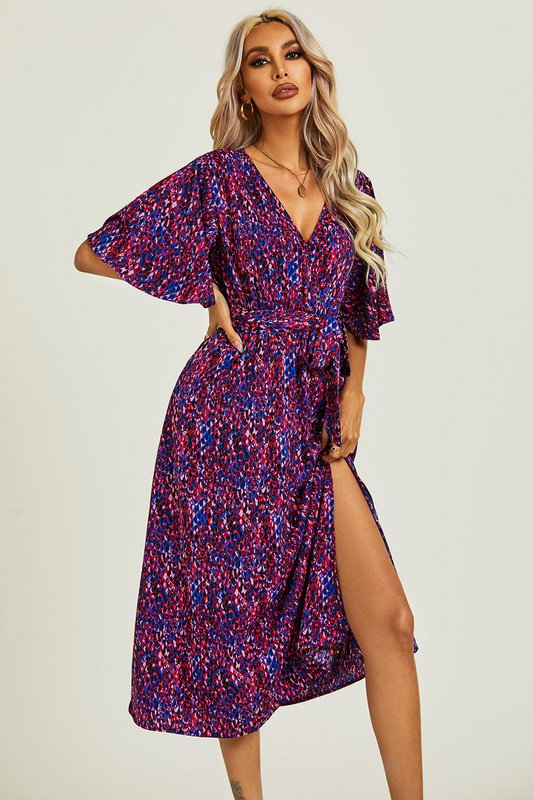 Angel Sleeve Wrap Top Midi kjole i blå