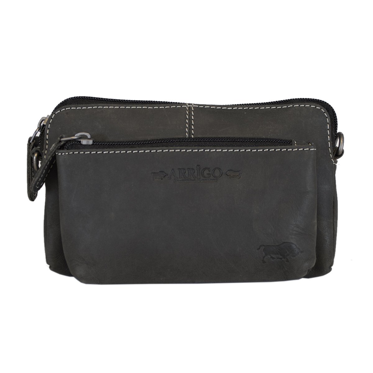 Schultertasche - Gürteltasche - Clutch aus schwarzem Büffelleder - 3 Farben Leder