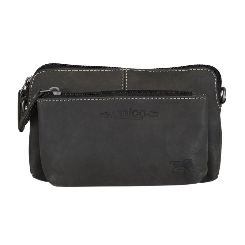 Schultertasche - Gürteltasche - Clutch aus schwarzem Büffelleder - 3 Farben Leder