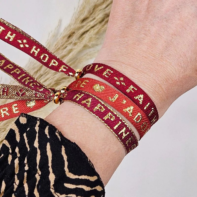Ribbon bracelet Happiness red