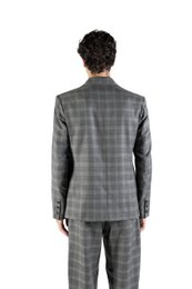 Slim-fit blazer in grey wool with a check pattern Made in Italy