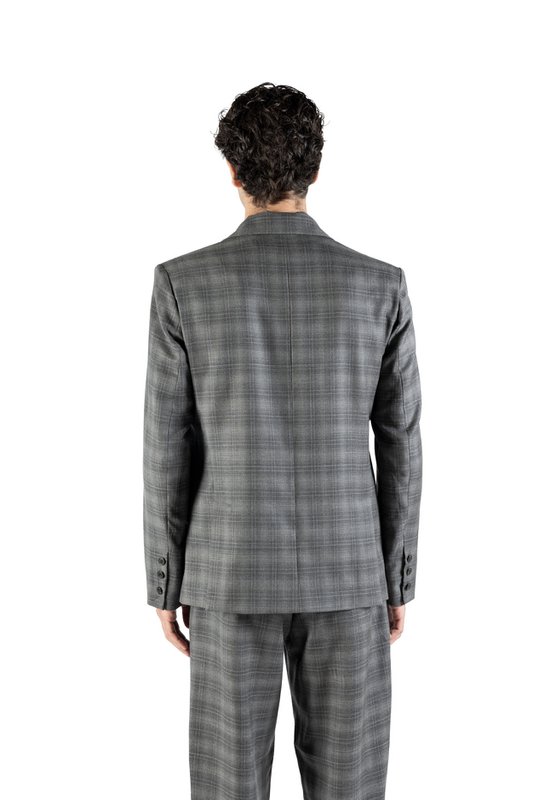 Slim-fit blazer in grey wool with a check pattern Made in Italy