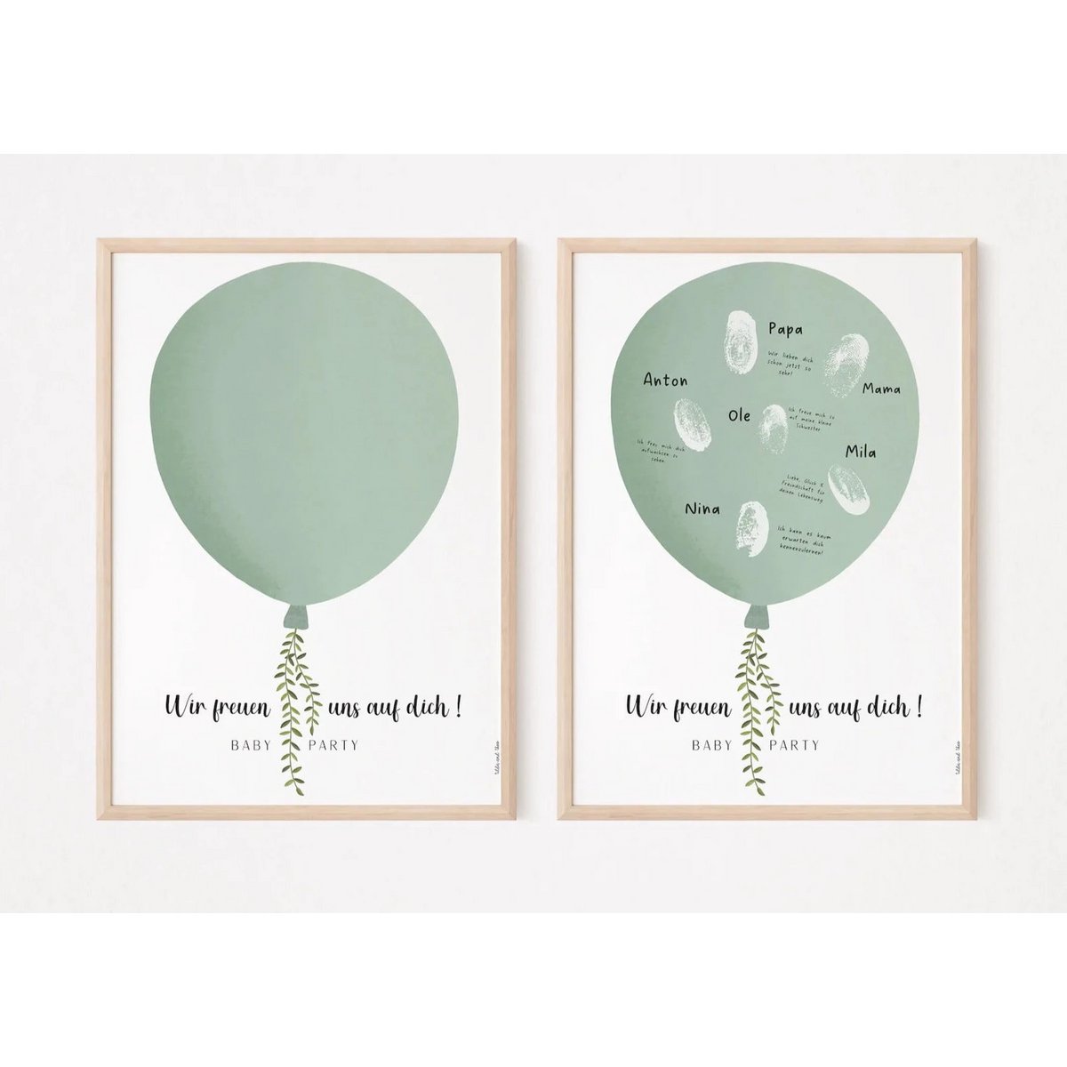 Gästebuch Babyparty Ballon - Fingerabdruck Babyfeier grün