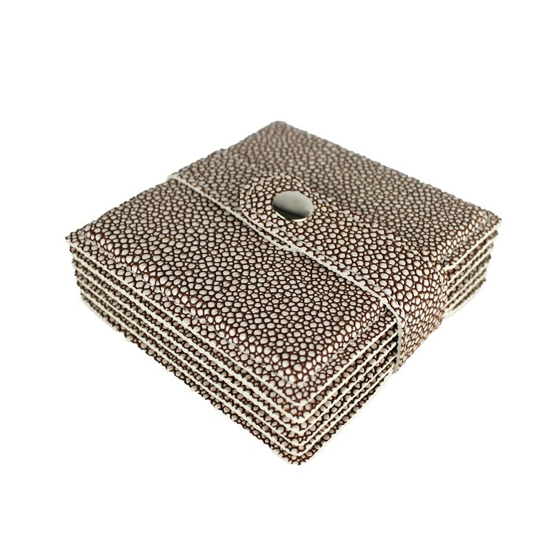 Glass coaster 6-er set ray synthetic leather brown coasters