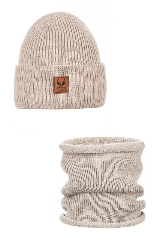 Komplet czapka i komin BRIGID - 100% wełny merino - beżowy