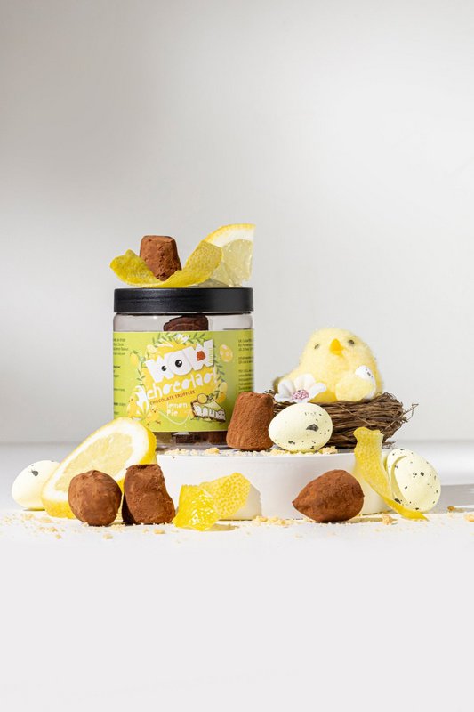 Lemon Pie Chokolade Trøfler Gavekrukke 130g | Sprød citruschokolade